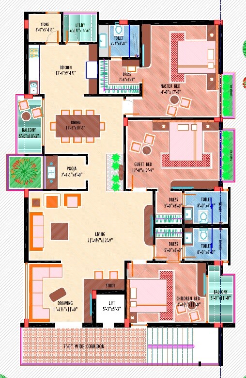 Floor plan of 3 BHK 2768 Sq. Ft. Apartment in SL Giri Kunj, Hyderabad