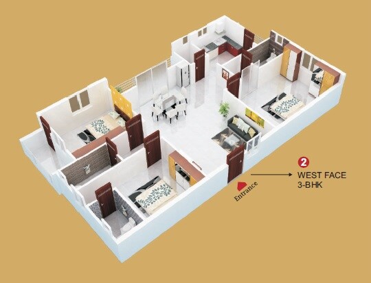Floor plan of 3 BHK 1865 Sq. Ft. Apartment in SLN Twin Towers, Hyderabad