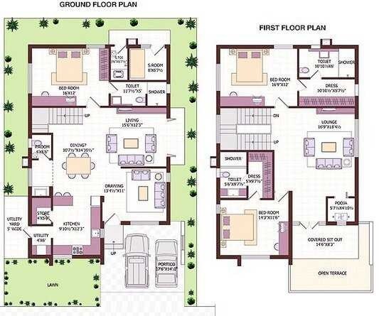 Floor plan of 3 BHK 1960 Sq. Ft. Villa in SLV Andal Homes, Hyderabad