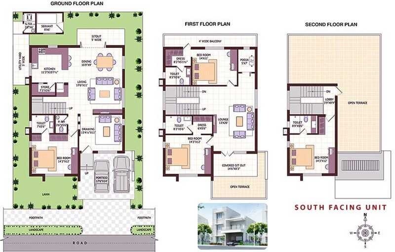 Floor plan of 4 BHK 2500 Sq. Ft. Villa in SLV Andal Homes, Hyderabad