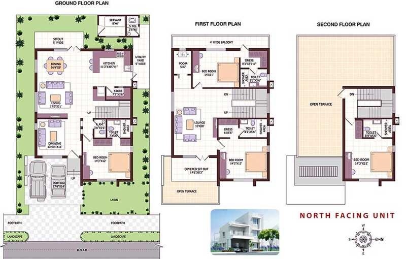 Floor plan of 4 BHK 3300 Sq. Ft. Villa in SLV Andal Homes, Hyderabad
