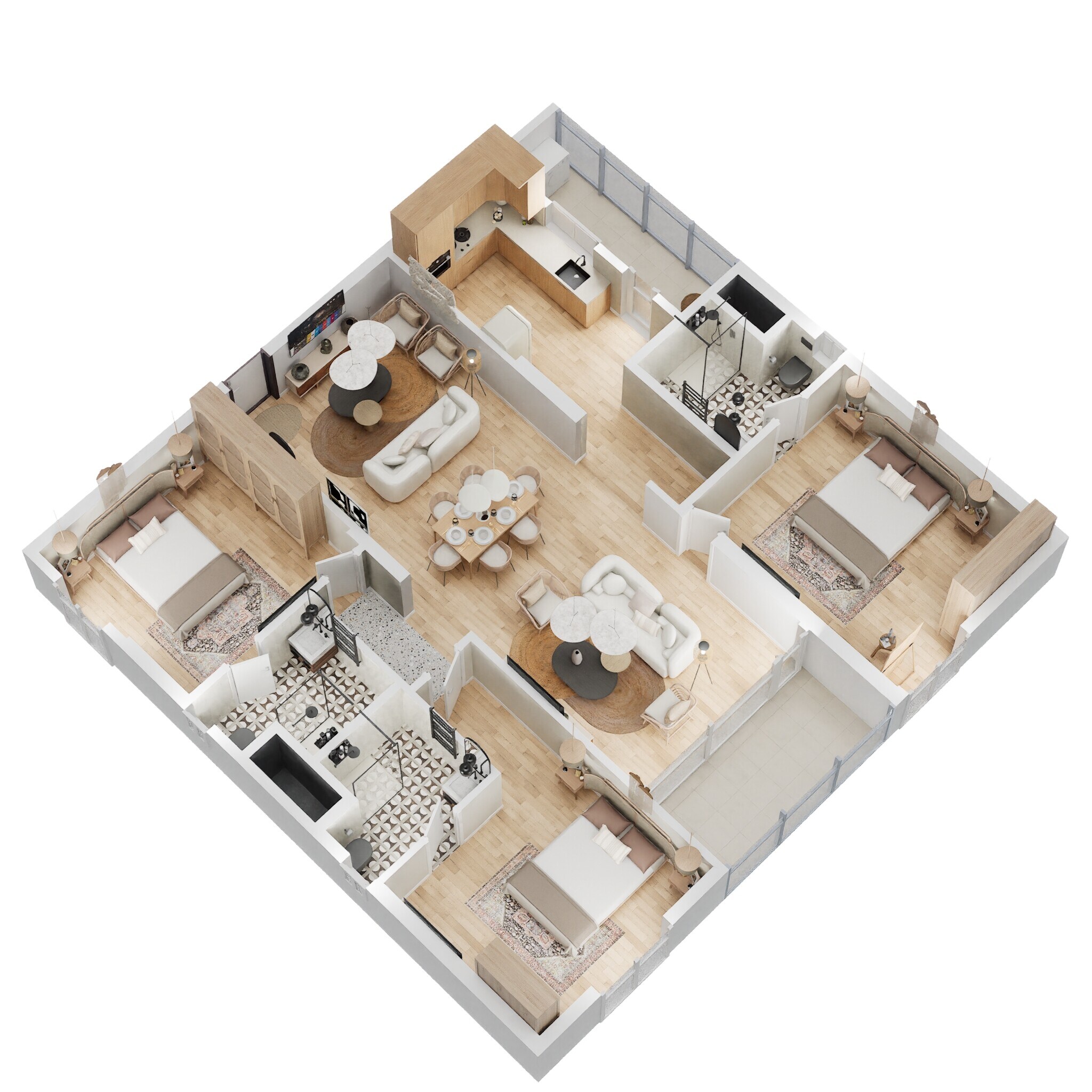 Floor plan of 3 BHK 1908 Sq. Ft. Apartment in SMR Vinay Iconia Hyderabad, Hyderabad