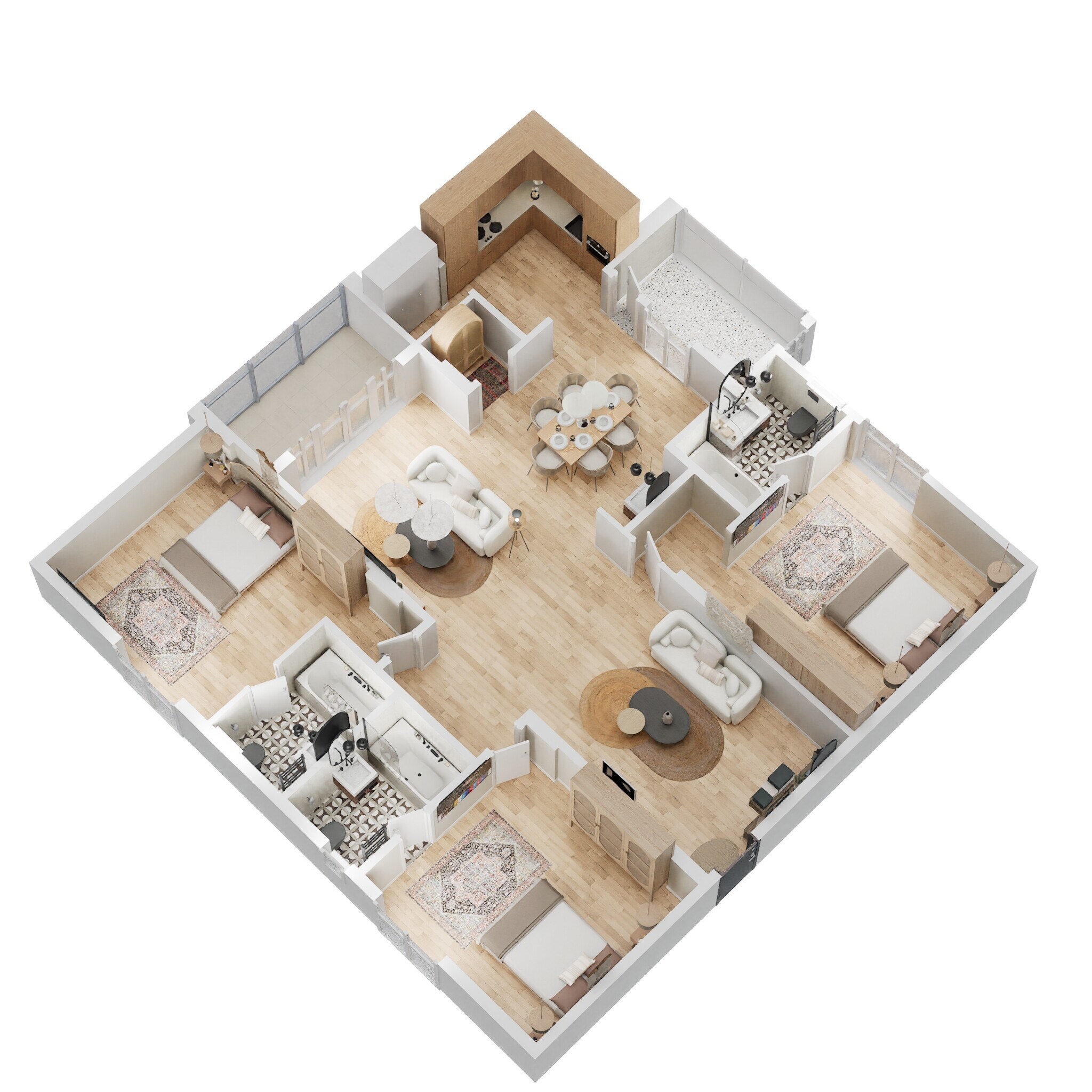 Floor plan of 3 BHK 2445 Sq. Ft. Apartment in SMR Vinay Iconia Hyderabad, Hyderabad