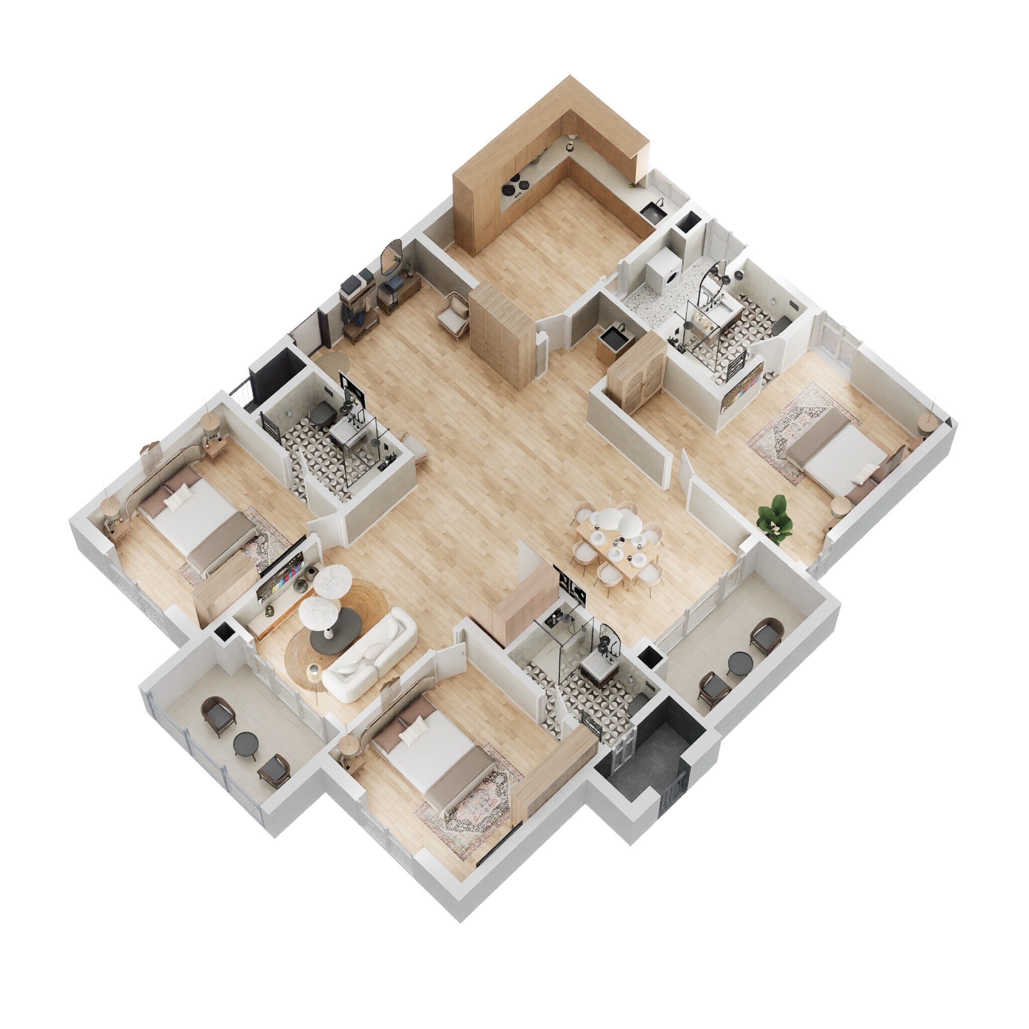 Floor plan of 3 BHK 2440 Sq. Ft. Apartment in SMR Vinay Iconia Hyderabad, Hyderabad