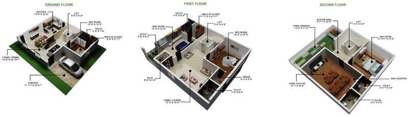 Floor plan of 4 BHK 2880 Sq. Ft. Villa in SNR Golden Crest, Hyderabad