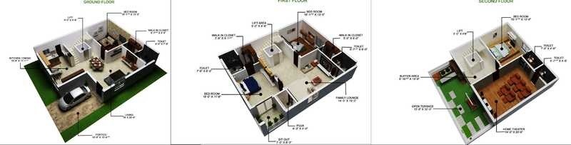 Floor plan of 4 BHK 3340 Sq. Ft. Villa in SNR Golden Crest, Hyderabad