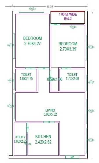 Floor plan of 2 BHK 1201 Sq. Ft. Apartment in SR Rain Forest, Hyderabad