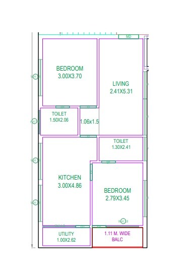 Floor plan of 2 BHK 1320 Sq. Ft. Apartment in SR Rain Forest, Hyderabad