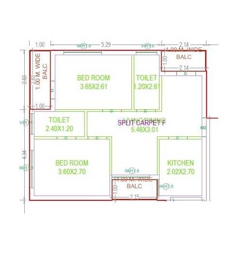 Floor plan of 2 BHK 1203 Sq. Ft. Apartment in SR The Domain, Hyderabad
