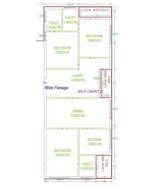 Floor plan of 3 BHK 1693 Sq. Ft. Apartment in SR The Domain, Hyderabad