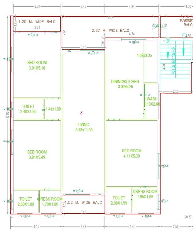 Floor plan of 3 BHK 2625 Sq. Ft. Apartment in SR The Portico, Hyderabad