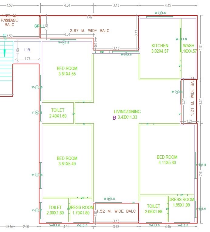 Floor plan of 3 BHK 2925 Sq. Ft. Apartment in SR The Portico, Hyderabad