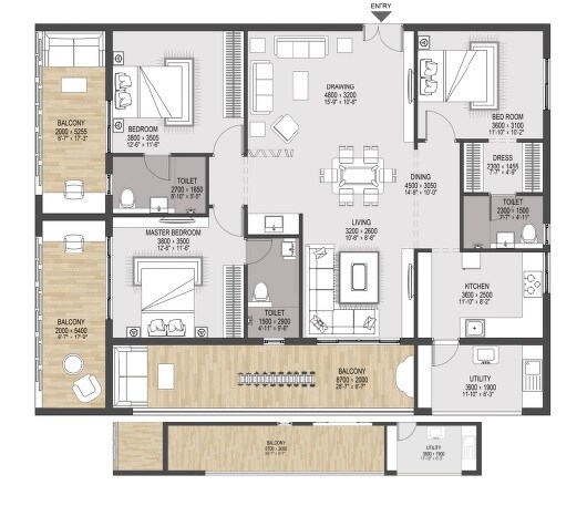 3 BHK 2210 Sq. Ft. Apartment