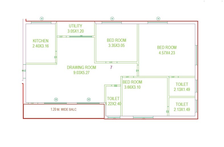 Floor plan of 3 BHK 1604 Sq. Ft. Apartment in Sree Dharani Heights, Hyderabad