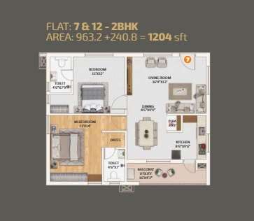 2 BHK 1204 Sq. Ft. Apartment in Sree Kalpa Luxor