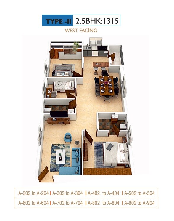 Floor plan of 2 BHK 1315 Sq. Ft. Apartment in Sree Kalpa Pristine, Hyderabad