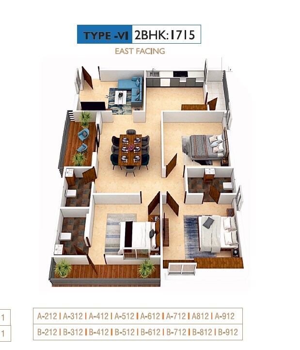 Floor plan of 3 BHK 1715 Sq. Ft. Apartment in Sree Kalpa Pristine, Hyderabad