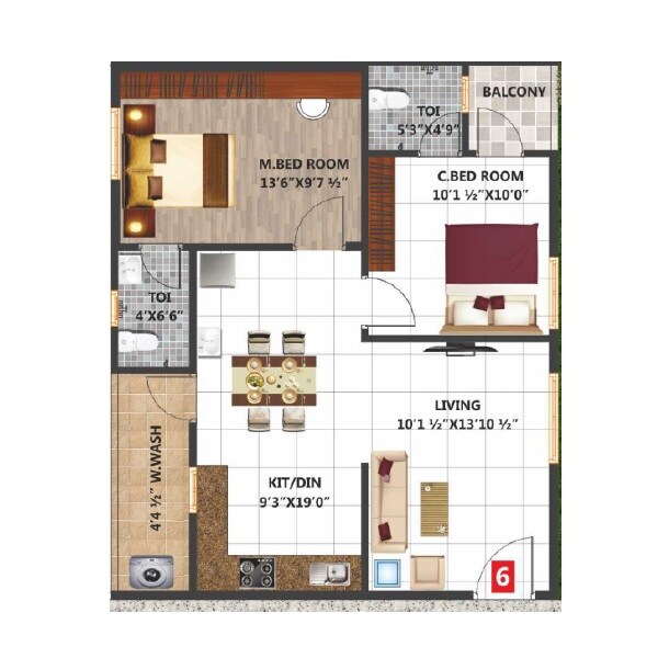 Floor plan of 2 BHK 975 Sq. Ft. Apartment in Sree Laxmi Gardenia, Hyderabad