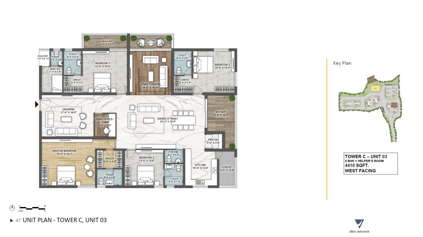 Floor plan of 4 BHK 4410 Sq. Ft. Apartment in Sree Varaaha Aurum, Hyderabad