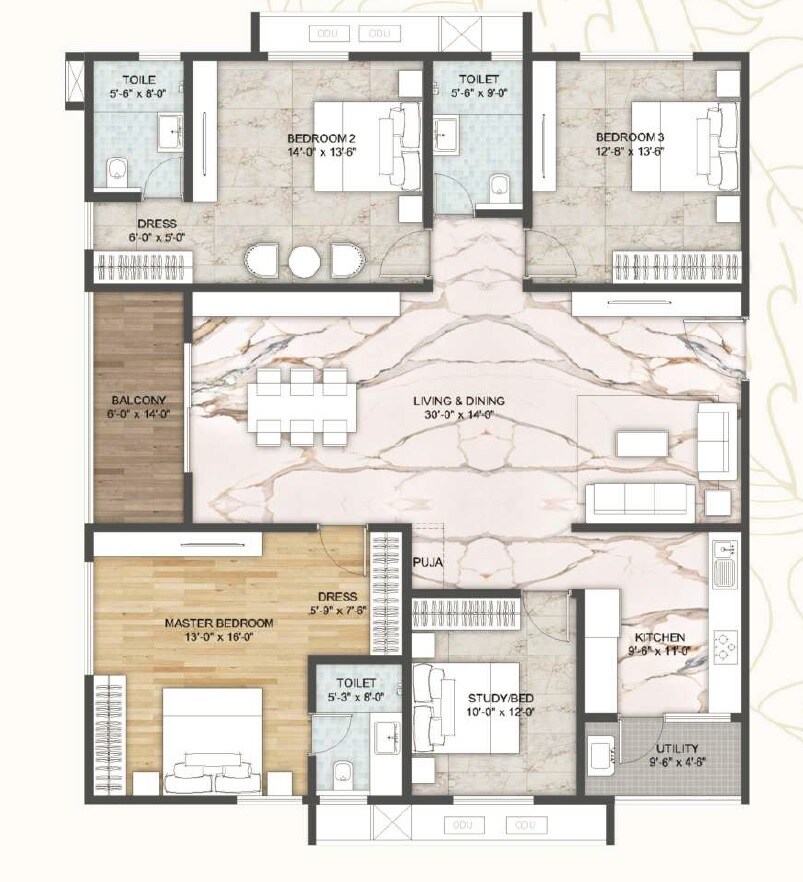 Floor plan of 4 BHK Apartment - 2336 sq. ft. in Sree Varaaha Swar Tattvam, Hyderabad