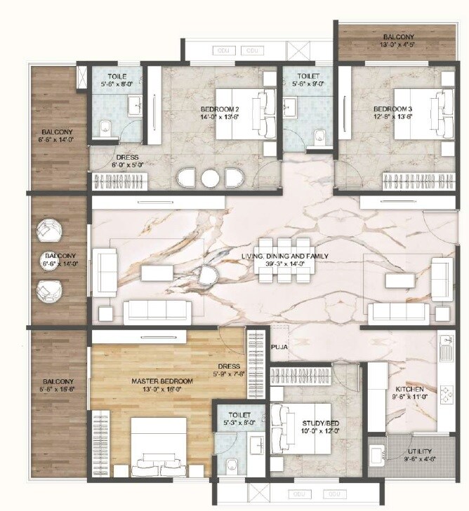 Floor plan of 4 BHK Apartment - 2799 sq. ft. in Sree Varaaha Swar Tattvam, Hyderabad