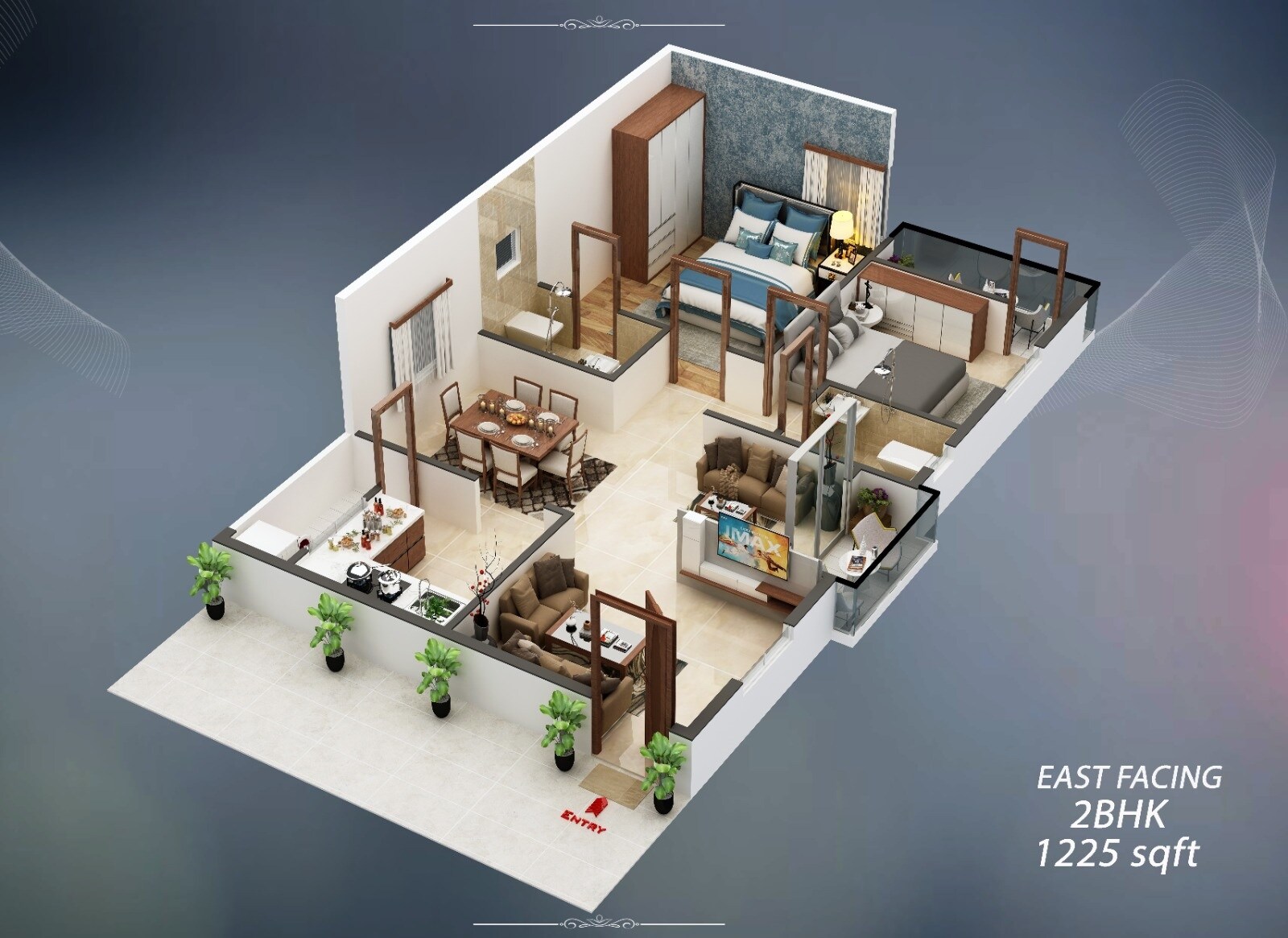 Floor plan of 2 BHK 1225 Sq. Ft. Apartment in Sreenidhi Bhagavatahpriya, Hyderabad