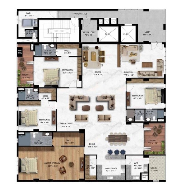 4 BHK 6358 Sq. Ft. Apartment