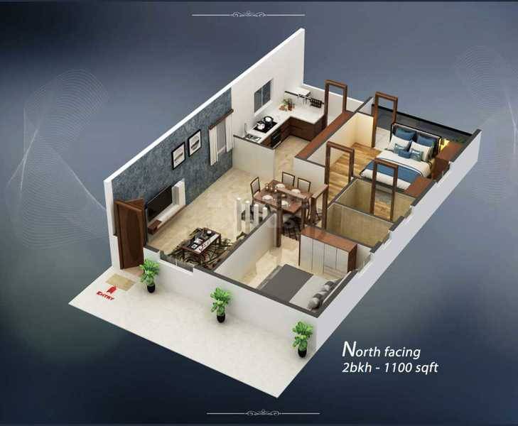Floor plan of 2 BHK 1100 Sq. Ft. Apartment in Sreenidhi Narayana, Hyderabad