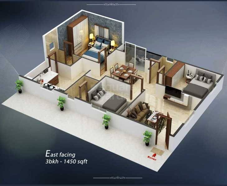 Floor plan of 3 BHK 1450 Sq. Ft. Apartment in Sreenidhi Narayana, Hyderabad