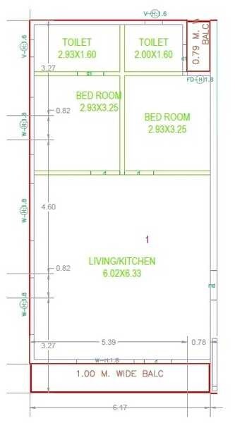 Floor plan of 2 BHK 849 Sq. Ft. Apartment in Sreenidhi Nithyanirmala, Hyderabad