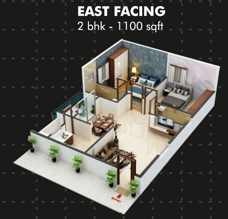 Floor plan of 2 BHK 1100 Sq. Ft. Apartment in Sreenidhi Pundarikaksha, Hyderabad