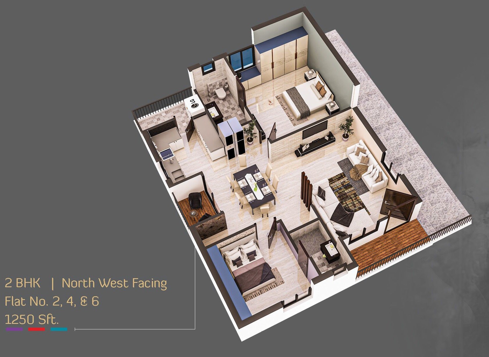 Floor plan of 2 BHK 1250 Sq. Ft. Apartment in Sri Achyuta Art Living Homes, Hyderabad