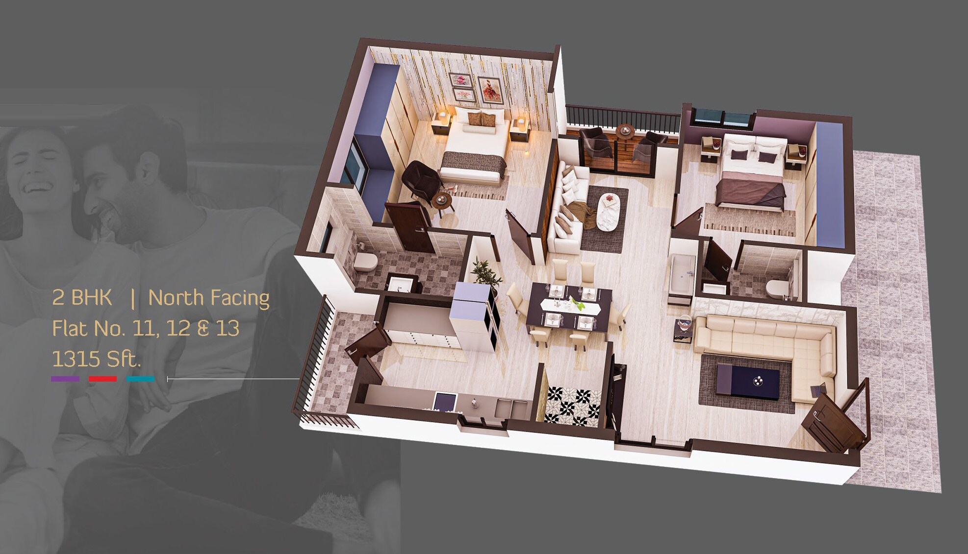 Floor plan of 2 BHK 1315 Sq. Ft. Apartment in Sri Achyuta Art Living Homes, Hyderabad