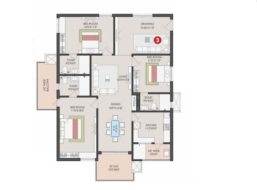 Other, sri-aditya-athena 3 Bedroom 2065 Sq.Ft. Apartment In Shaikpet Hyderabad 9140471