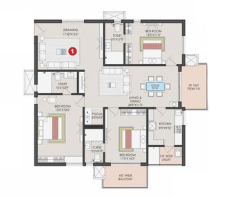 3 BHK Apartment For Rent in Sri Aditya Athena Shaikpet Hyderabad 7114815