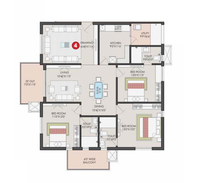  3 BHK Apartment at Sri Aditya Athena, Shaikpet – for Rent