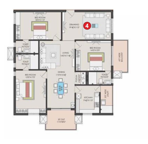 Other, sri-aditya-athena 3 Bedroom 1449 Sq.Ft. Apartment In Shaikpet Hyderabad 9274960