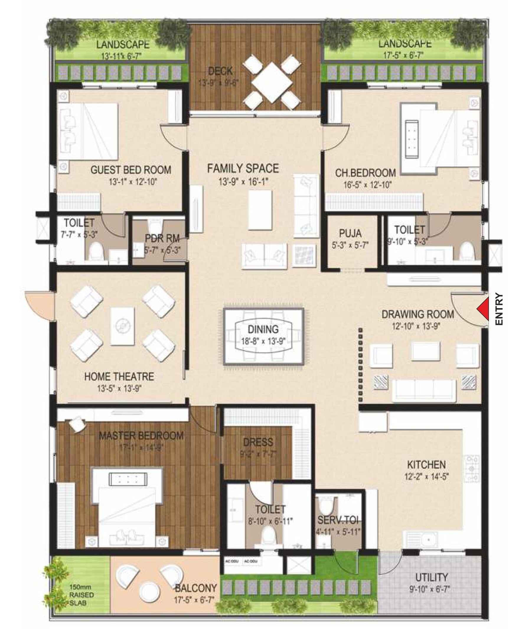 Floor plan of 3 BHK 2800 Sq. Ft. Apartment in Sri Aditya Le Grandiose, Hyderabad