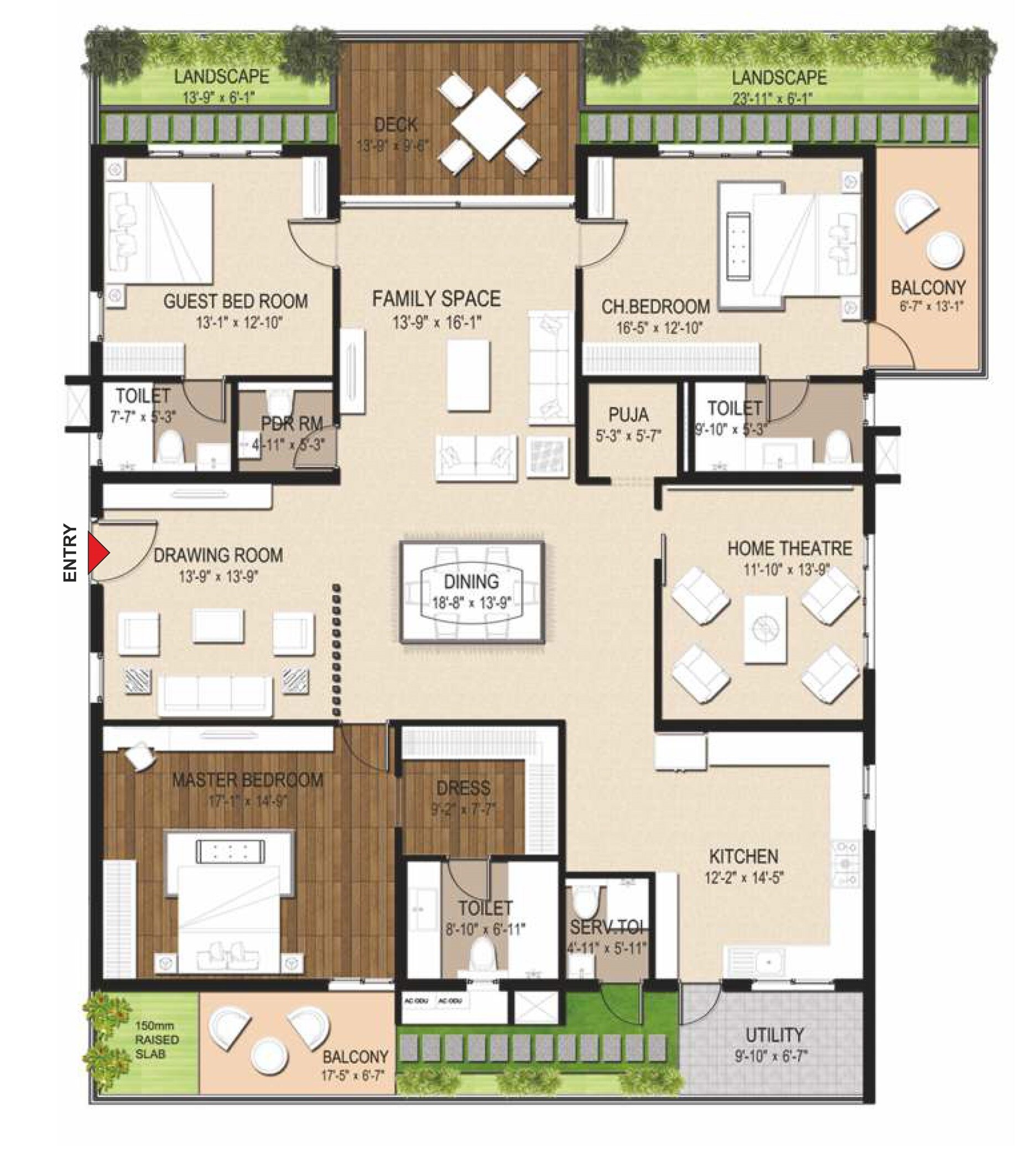 Floor plan of 3 BHK 4318 Sq. Ft. Apartment in Sri Aditya Le Grandiose, Hyderabad