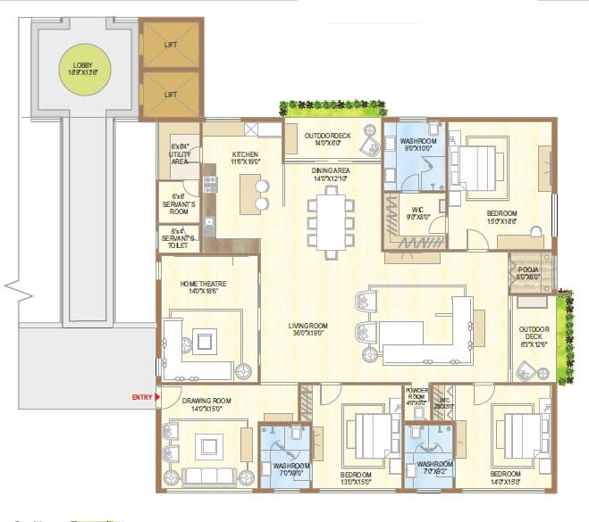 Floor plan of 3 BHK 4043 Sq. Ft. Apartment in Sri Aditya Lifestyle, Hyderabad