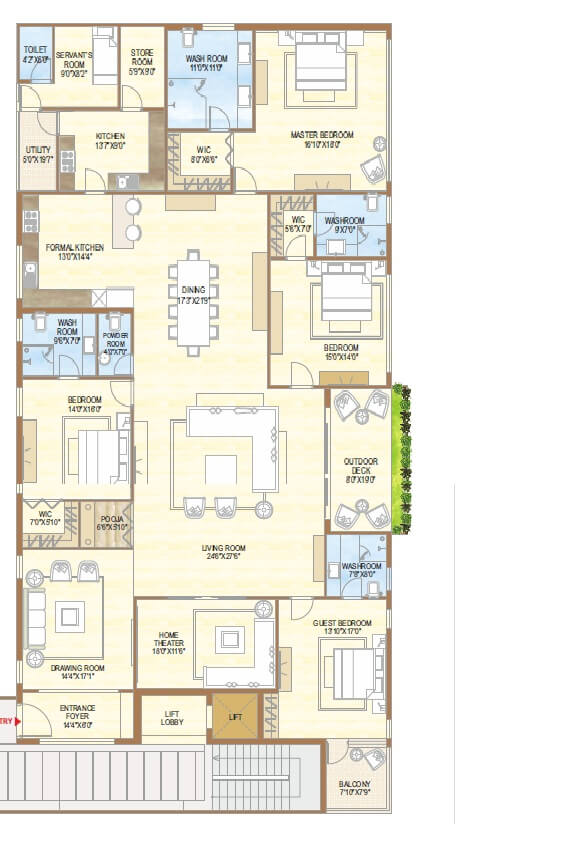 Floor plan of 4 BHK 5330 Sq. Ft. Apartment in Sri Aditya Lifestyle, Hyderabad