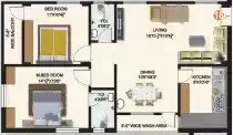 Floor plan of 2 BHK 1105 Sq. Ft. Apartment in Sri ASR Homes, Hyderabad
