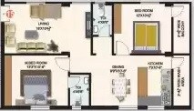 Floor plan of 2 BHK 1150 Sq. Ft. Apartment in Sri ASR Homes, Hyderabad