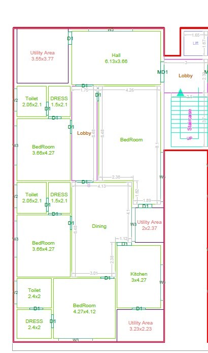 Floor plan of 4 BHK 3148 Sq. Ft. Apartment in Sri Auranta Heights, Hyderabad