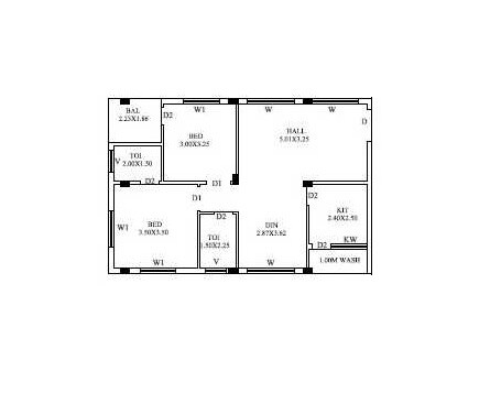 Floor plan of 2 BHK 1000 Sq. Ft. Apartment in Sri Ayyappa Sai Ram And Jagannadh Residency, Hyderabad