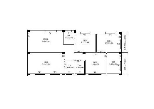 Floor plan of 3 BHK 1400 Sq. Ft. Apartment in Sri Ayyappa Sai Ram And Jagannadh Residency, Hyderabad