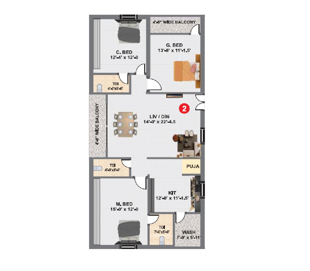 3 BHK 1650 Sq. Ft. Apartment in Sri Balaji Hills