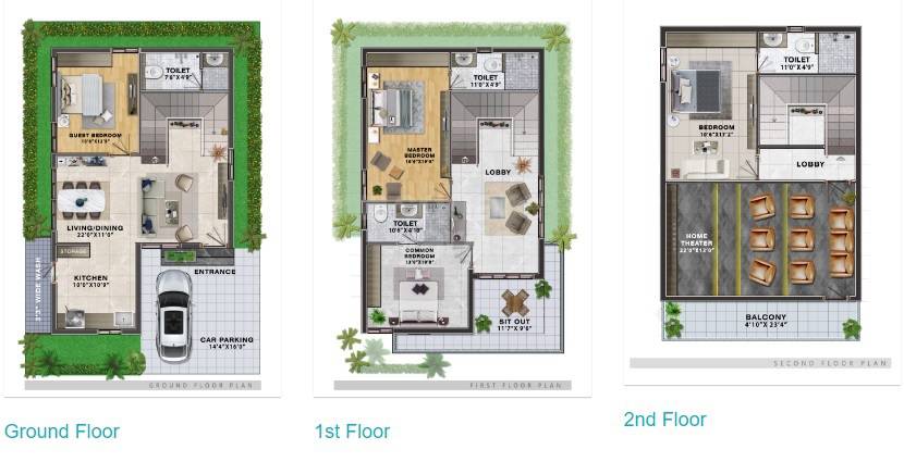 Floor plan of 4 BHK 2520 Sq. Ft. Villa in Sri Bhavanas Venky Estates, Hyderabad