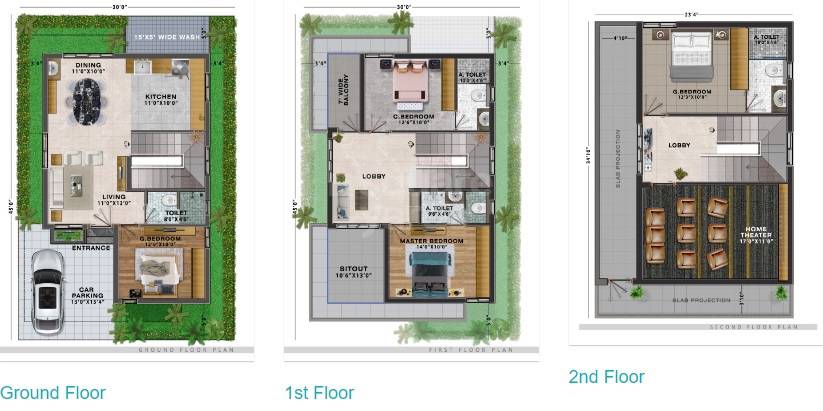 Floor plan of 4 BHK 2629 Sq. Ft. Villa in Sri Bhavanas Venky Estates, Hyderabad