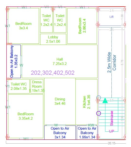 Floor plan of 3 BHK Apartment - 1620 sq. ft. in Sri Fincaa Residency, Hyderabad